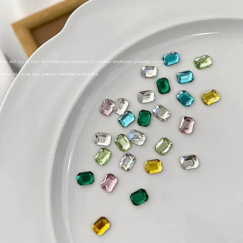 50Pcs Long Octagon Flat Back Crystal Nail Rhinestones Versatile Nail Charms DIY Manicure Nail Art Decorations Wholesale