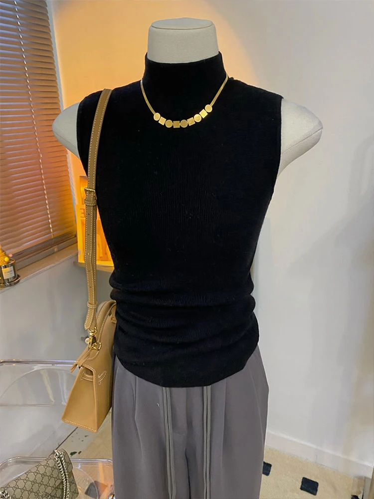 

Женский вязаный топ-халтер с воротником-стойкой, осенне-зимний базовый слой, нижняя рубашка, весенне-летняя верхняя одежда, свитер