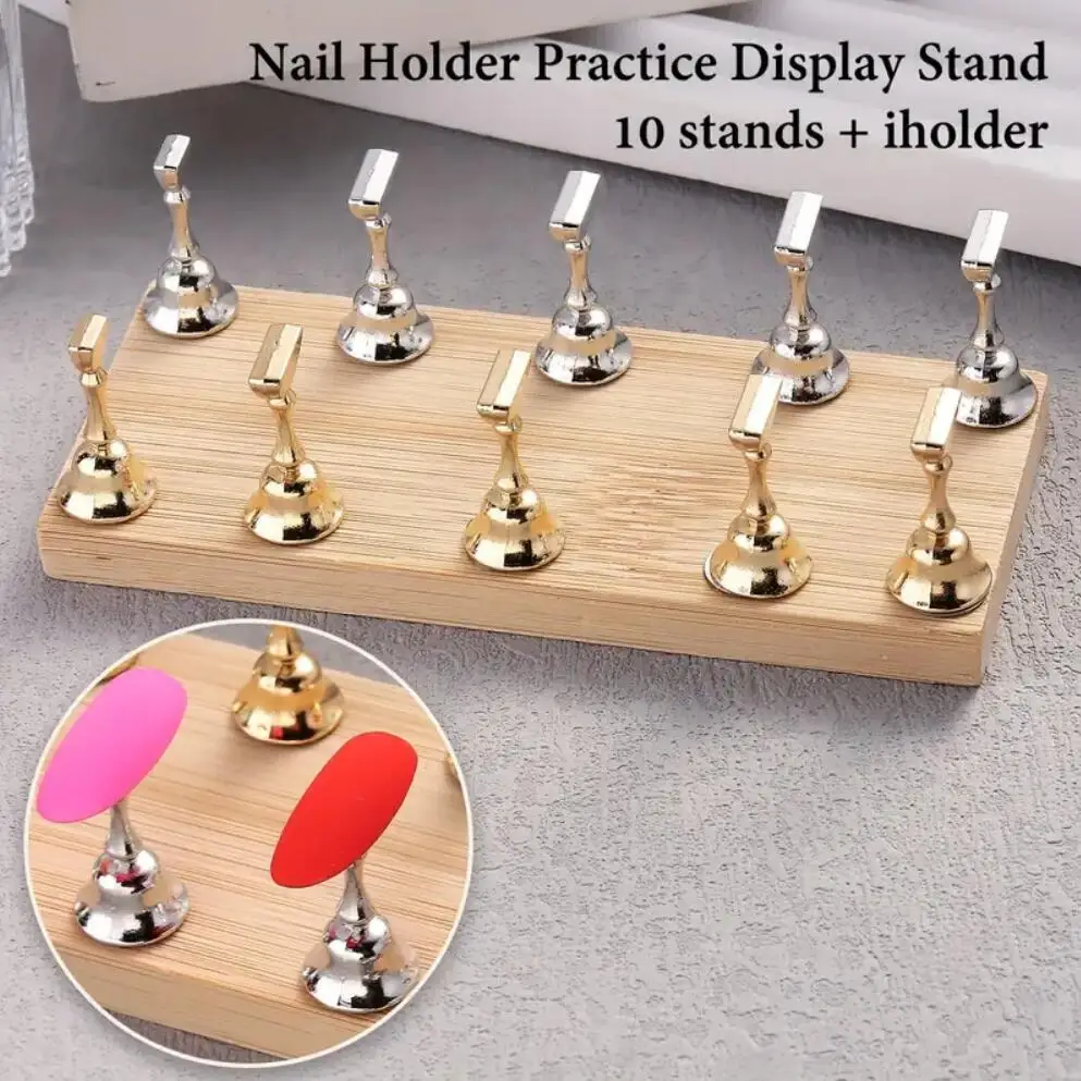 

10pcs Magnetic Gold Silver Acrylic Nail Art Display Stand Beginner Friendly Nail Holder for Practice & Salon Decor Kit Accessory