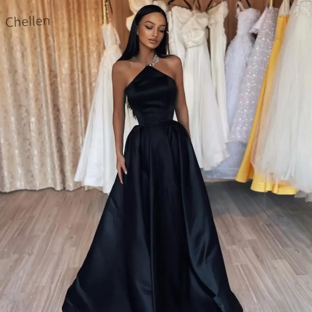 

Элегантное атласное платье для выпускного вечера трапециевидной формы, свадебные платья длиной до пола, с бретелькой на шее, без рукавов, Vestidos De Fiesta