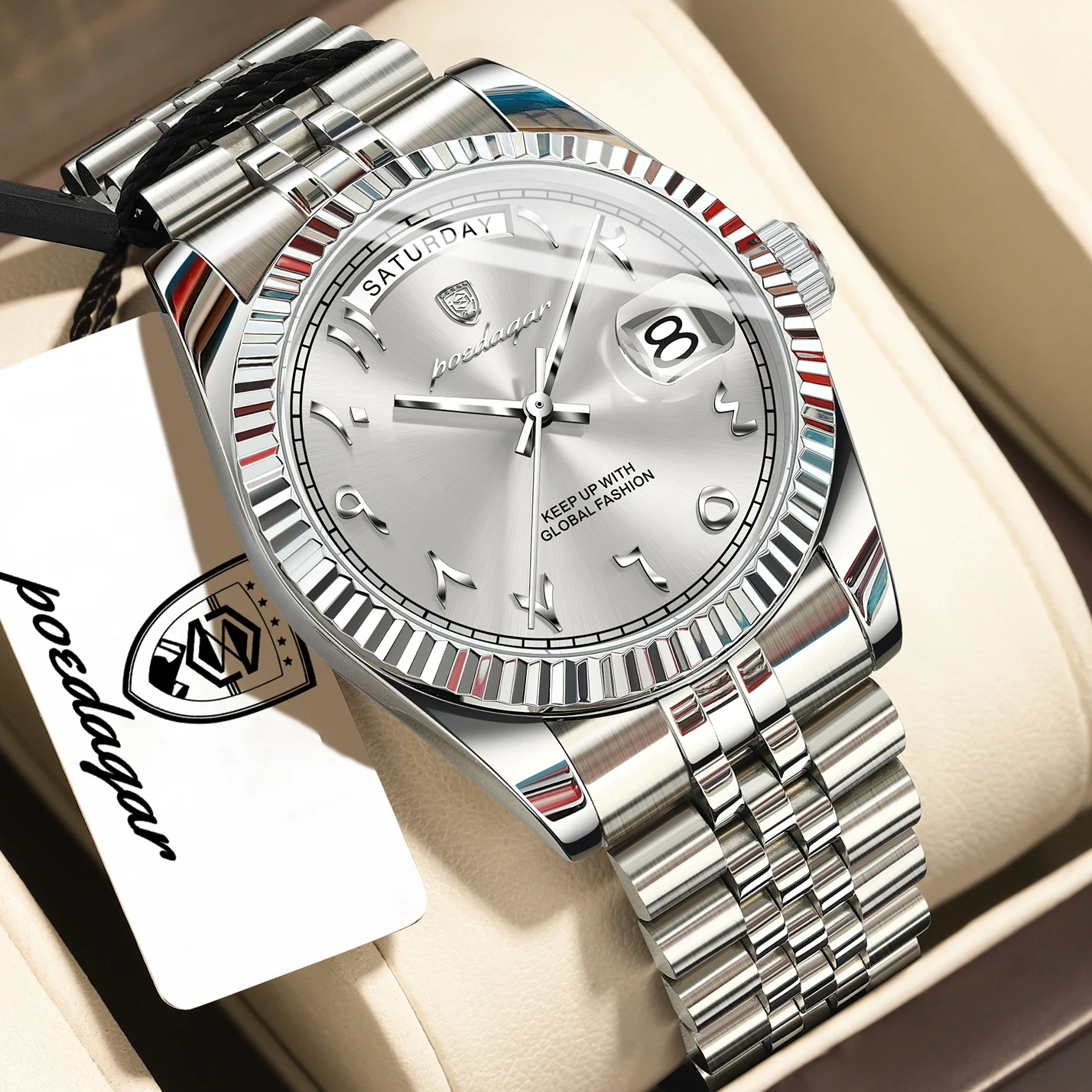 POEDAGAR Top Trendy Herenhorloge RVS Waterdicht Business Herenhorloge Datum Week Quartz Creatief Herenhorloges Reloj Hombre