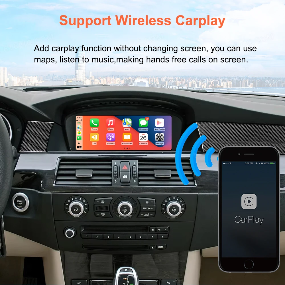 Bonroad ワイヤレス Carplay Android Auto デコーダーボックス BMW 3/5 シリーズ E60 E61 E90 E92 2006-2009 CCC システムインターフェース Airplay
