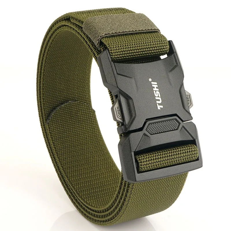 New Tactical Belt Metal Buckle Alloy Quick Release Tactical Elastic Belt Casual Tooling Training Belt Men's Waistband Hunting