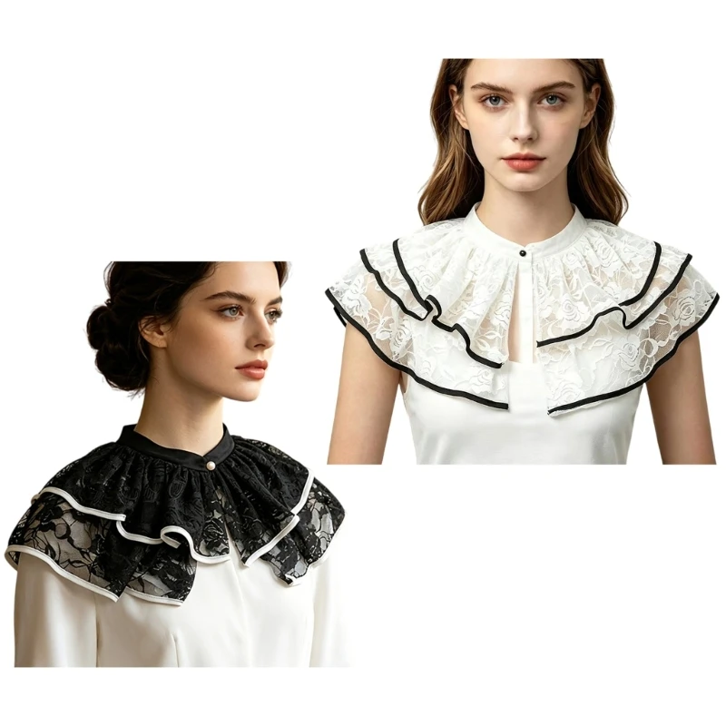 Lace Shoulder Overlay Shawl for Costume Wear and Themed Portrait Looks Y08E