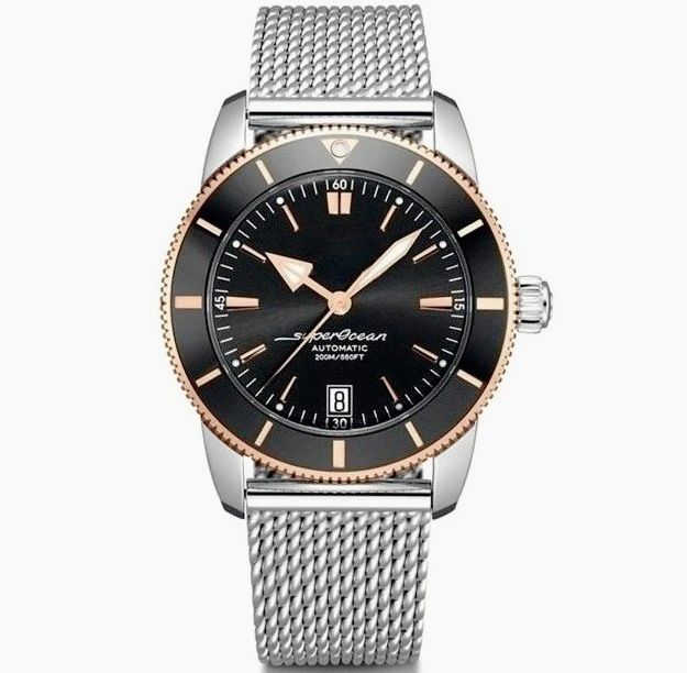 46MM heren automatisch mechanisch horloge 904L roestvrij staal SuperOceanes roségoud zwart blauw rubberen keramiek polshorloge