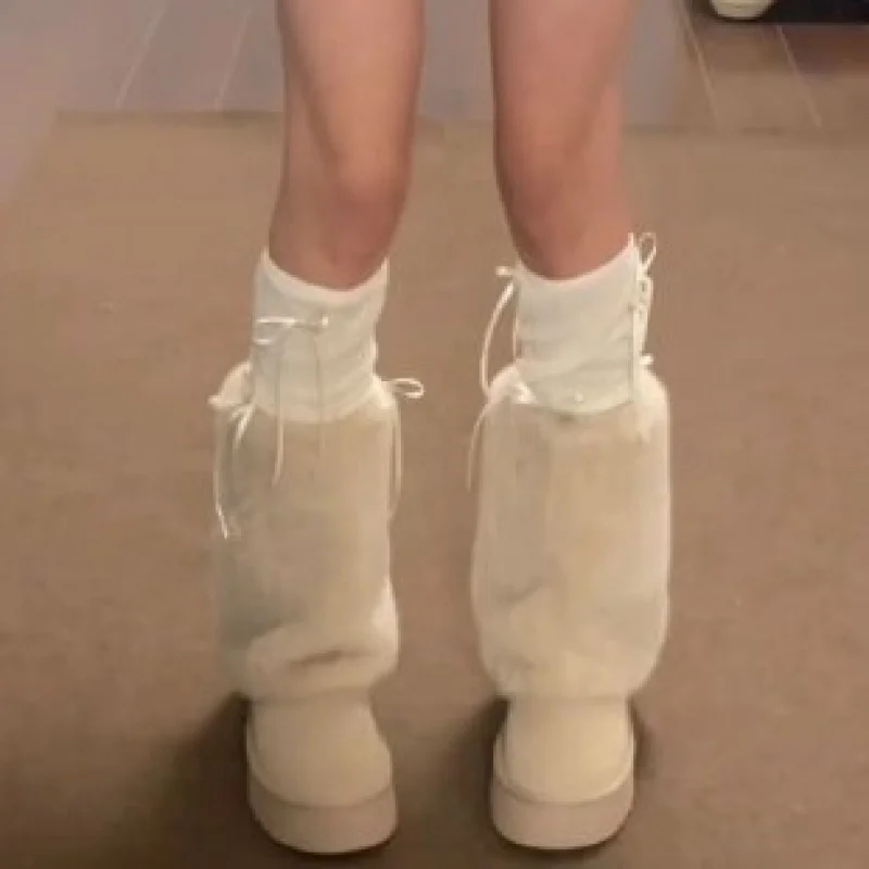 

Snow Boots Plush Casual Cream Warm Fur Boots Winter Slip-On Thick Sole Fashion Cotton Shoes for Women