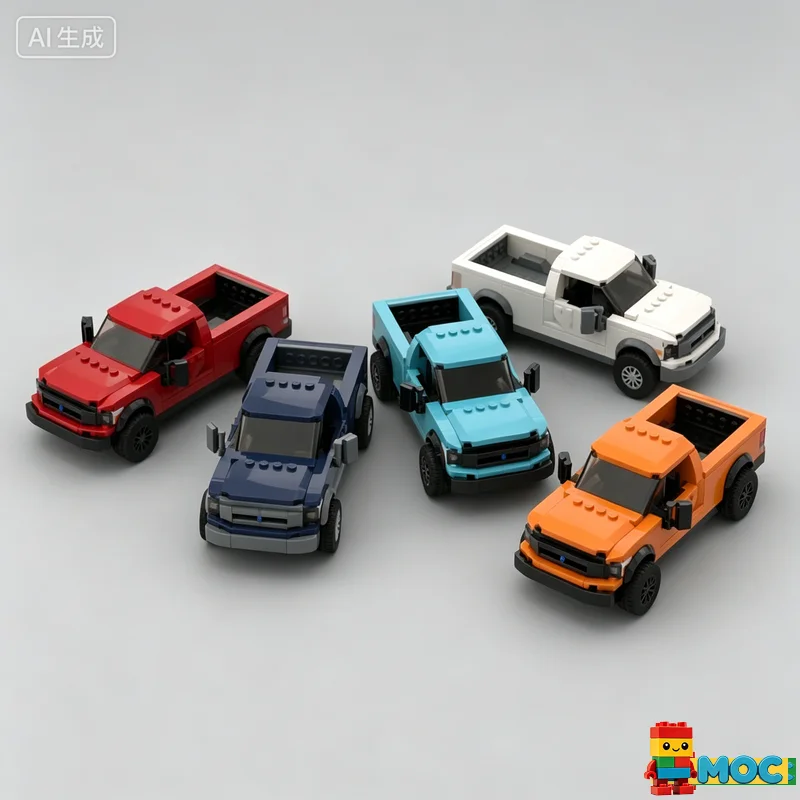 

1677PCS Five Color Pickup Truck Combo MOC Vehicle Model Building Blocks Educational Assembly Birthday Festival Collection Gift