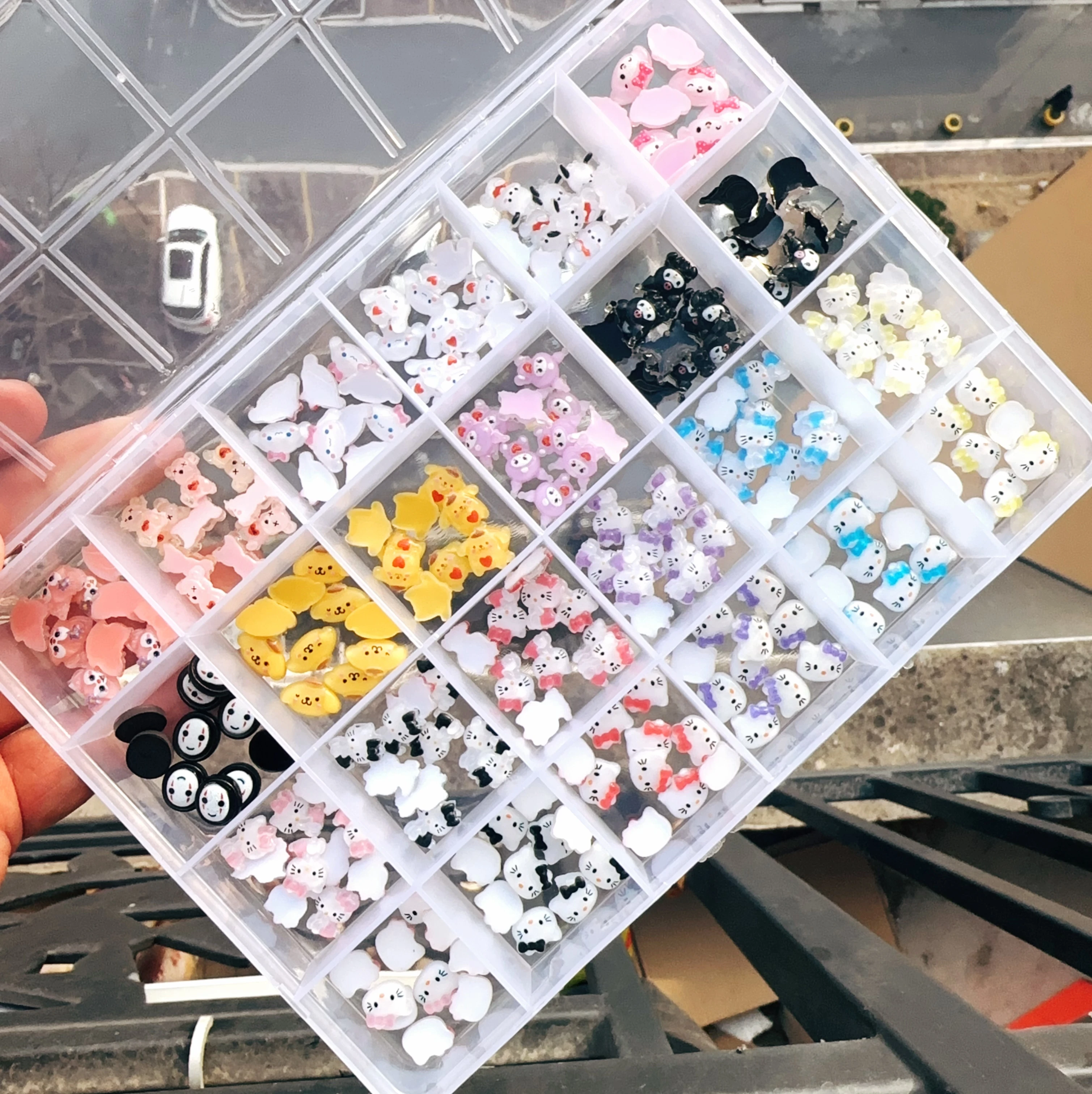 240Pcs/Box Hello Kitty Kuromi Nail Art Decor Kawaii Cartoon Sanrioed Gems Charms Jewelry For Manicure DIY Nail Rhinestone Gift