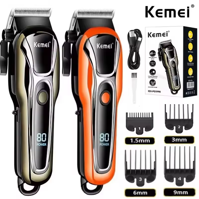 Kemei PG1990 Electric Clipper USB Rechargeable Hair Trimmer for Men Professional Barber Hair Clipper LCD Display Haircut Machine