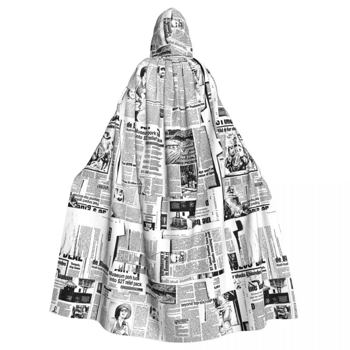 Black And White Papers Unisex Adult Cloak with Hood Long Witch Costume Cosplay