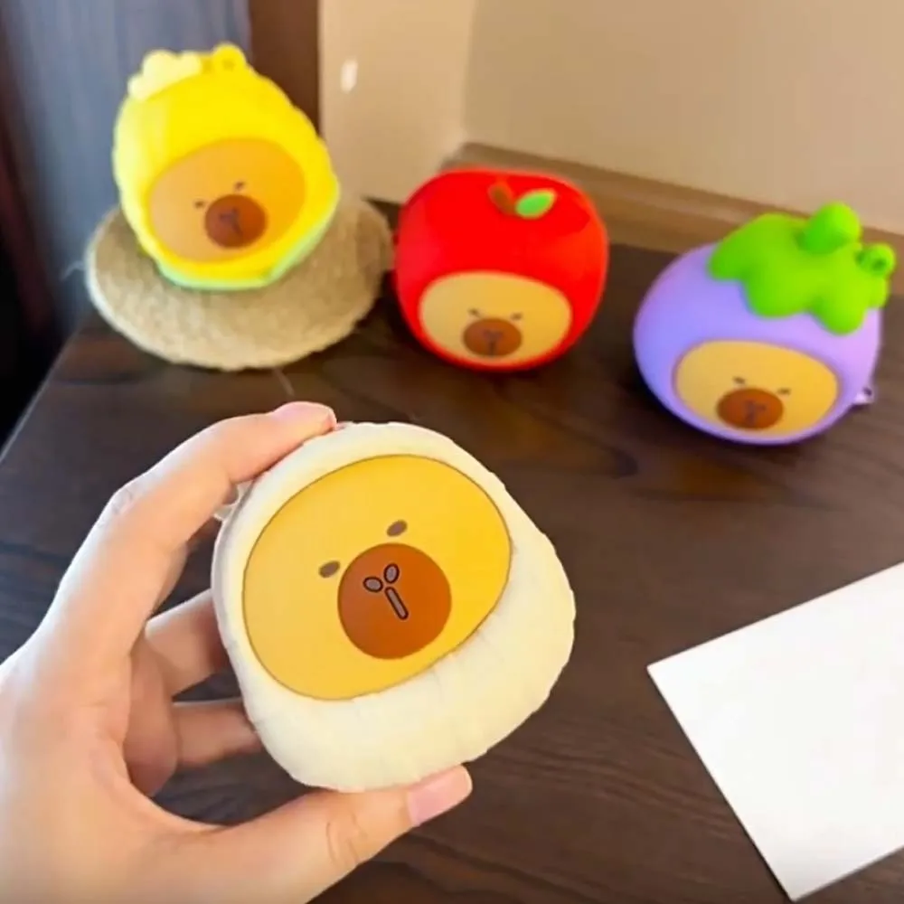 

Portable Vegetable Capybara Pouch Creative Waterproof Round Silicone Coin Purse Mini Soft Keychain Earphone Bag Couple