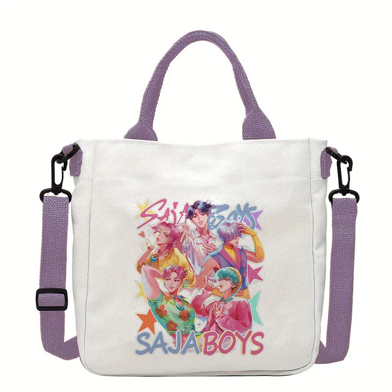 K-Pop 데몬 헌터즈 캔버스 숄더백 소년 소녀용 애니메이션 패션 크로스바디 백 학생용 핸드백 심플 토트백