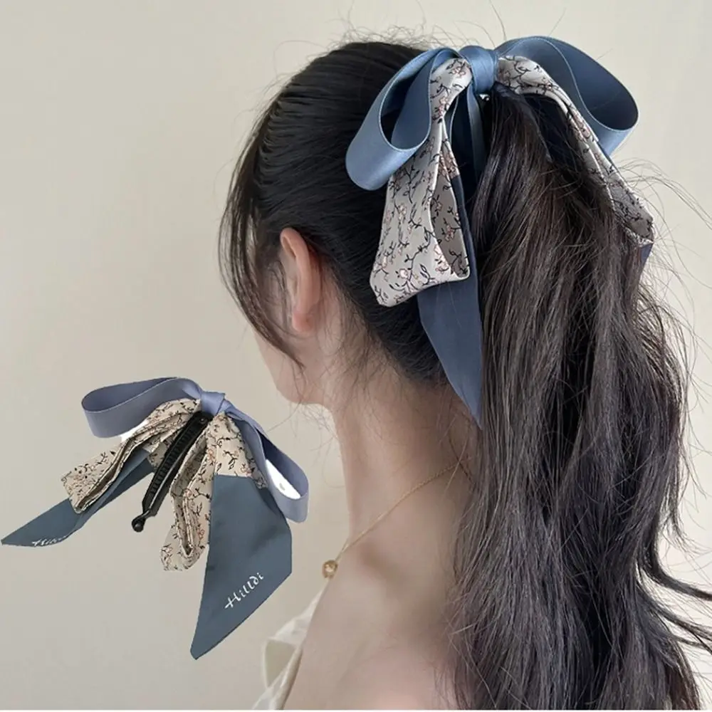 Ribbon Bow Banana Clip Sweet Korean Style Hairpin Bowknot Hair Clip Headdress Silk Scarf Vertical Clip Women