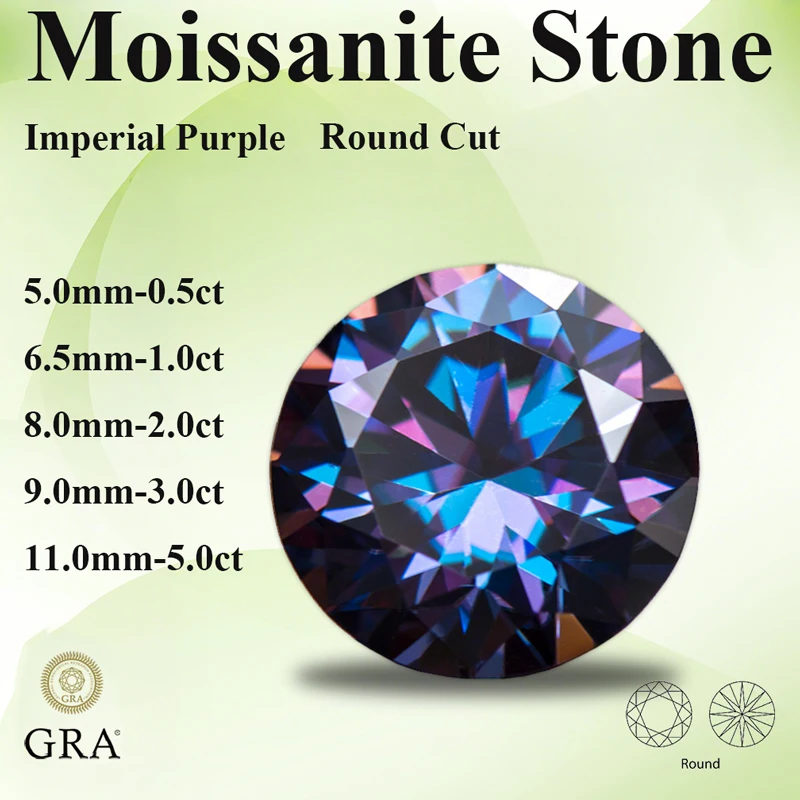 

Moissanite Stone Imperial Purple Colour Round Cut Lab Created Gemstone Diamond Jewelry Making Materials With Certificate