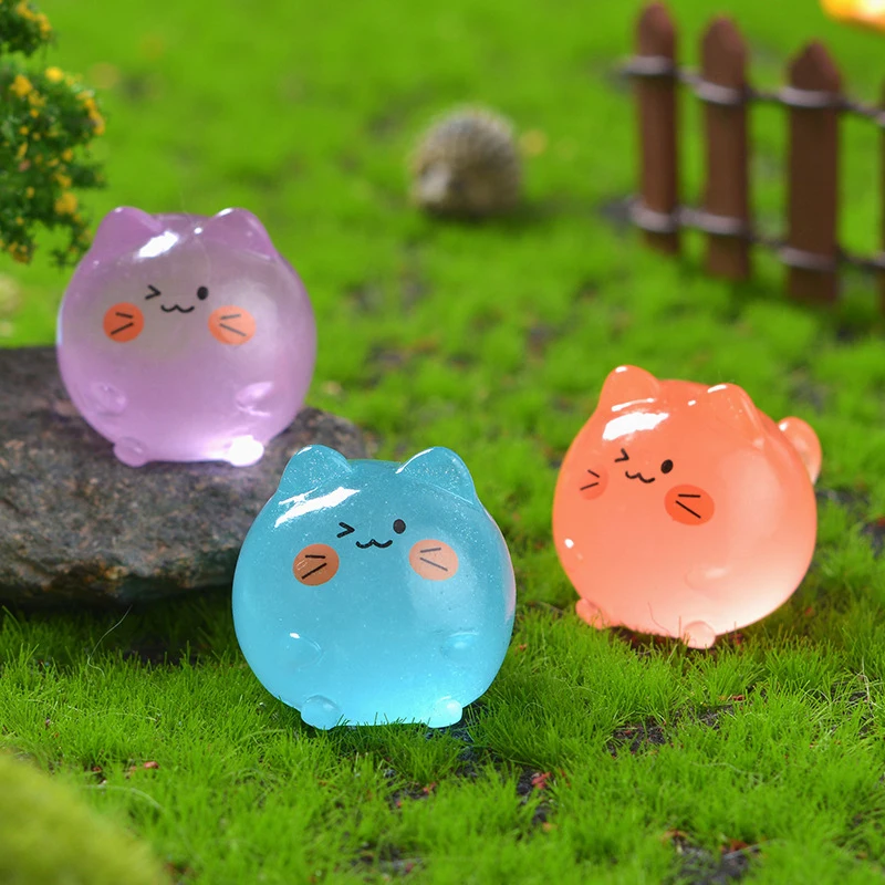 1Pc Luminous Cat Home Decor Miniature Figurines Noctilucent Cat Desk Decoration Fairy Garden DIY Gardening Accessories