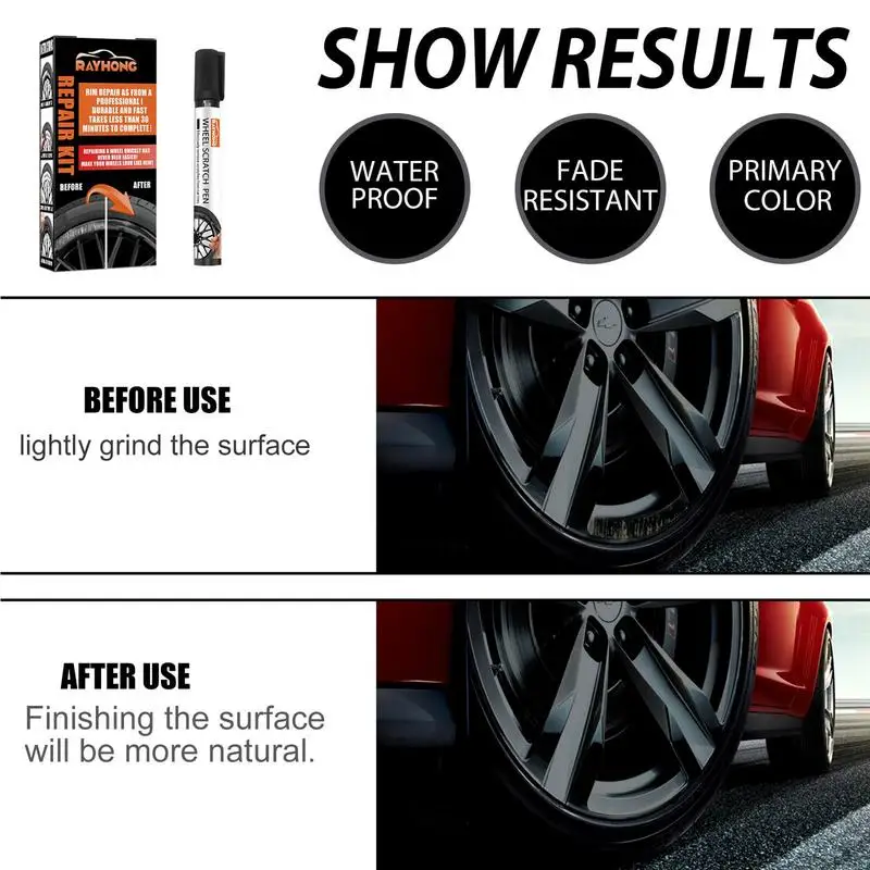 Roda do carro Scratch Repair Kit Adesivo, Liga DIY, Touch-Up, Black Paint Fix Tool para Auto, Uso Geral