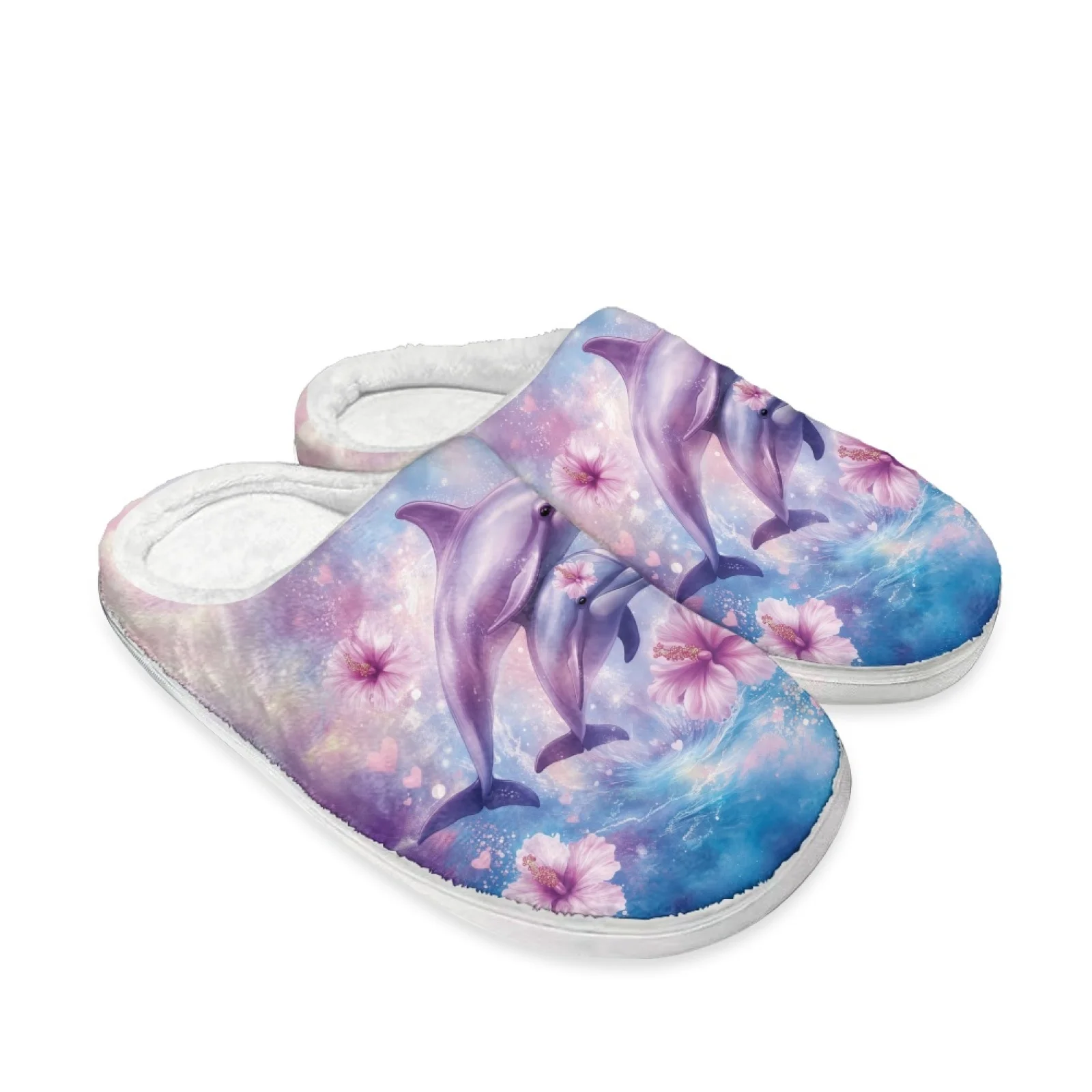 PENSTROLL Dolphins Flower Cute House Slippers Quiet Sole Slippers For Dorm Room Extra Wide House Shoes