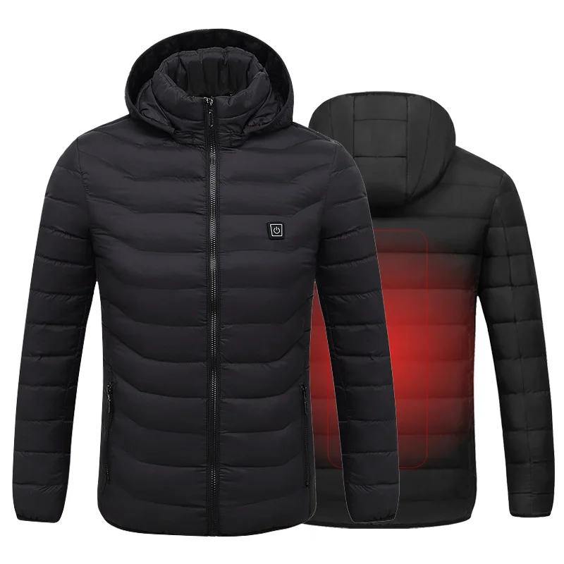 2024 Single11 Gebied Usb Verwarming Jassen Mannen Winter Slimme Thermostaat Pure Kleur Capuchon Verwarmde Kleding Waterdichte Warme Jas