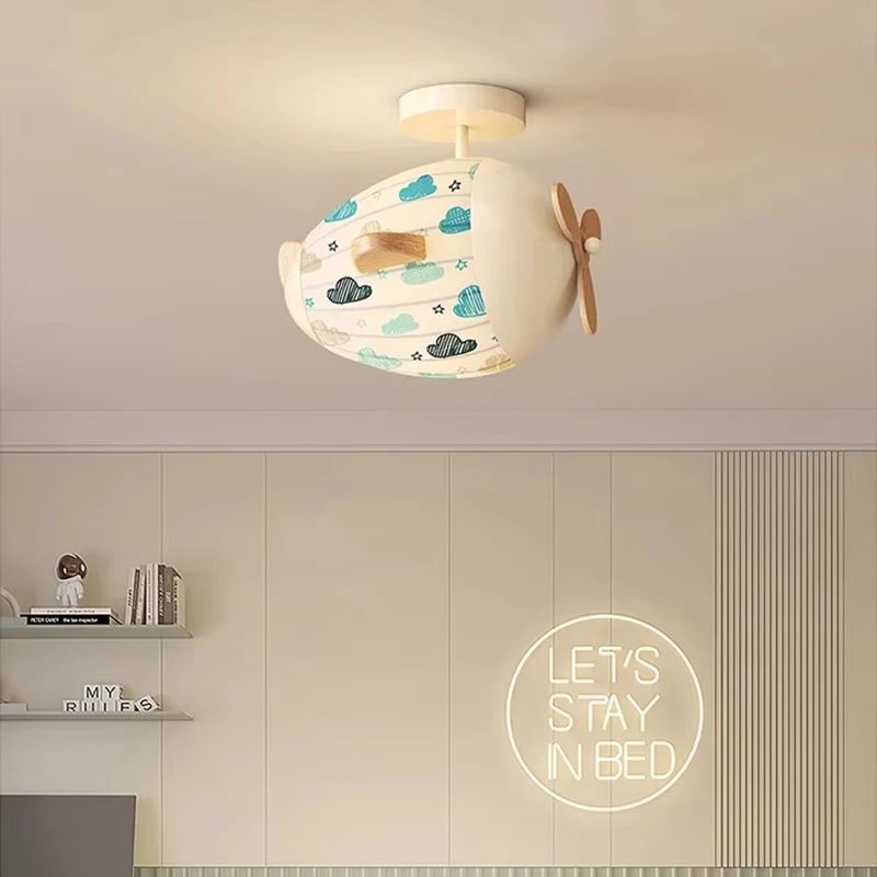 Minimalist Modern Boy And Girl Creative Fabric Playful Airplane Children's Room Led Ceiling Light Bedroom Room Light Home Decor