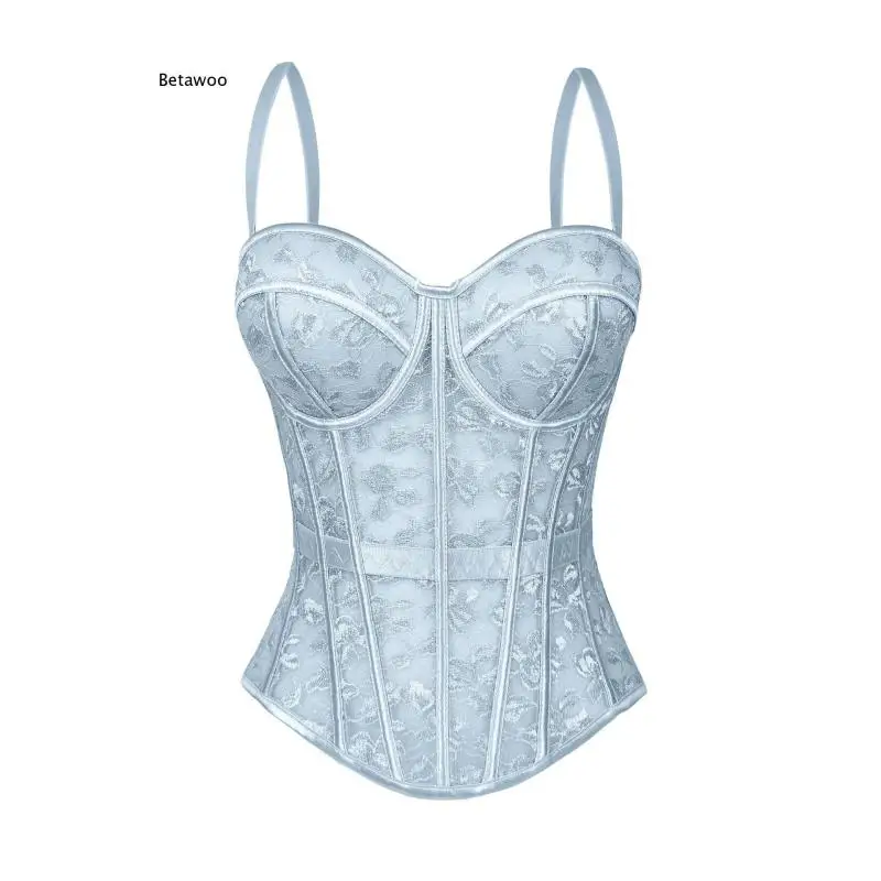 Women Lace Corset Bustier With Spaghetti Straps Boning Support Shaping And Gathering Function Elegant Sleeveless Vest For Inner