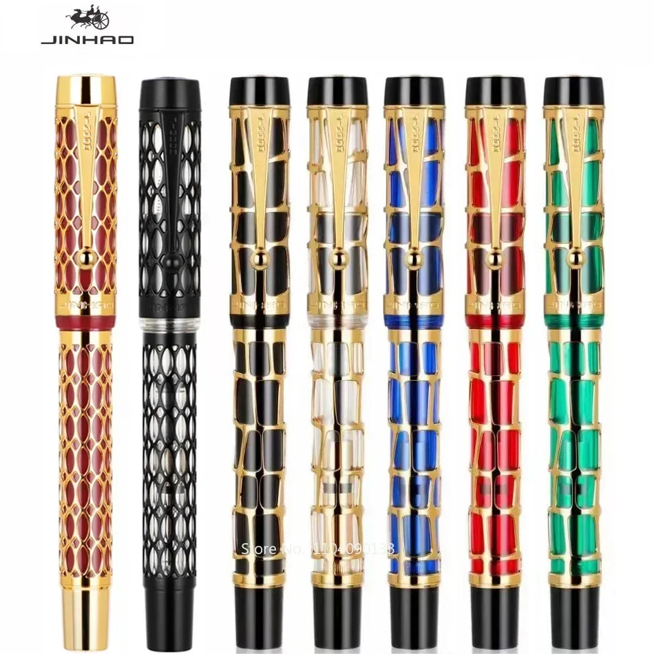 Jinhao Century 100 Fountain Pen Real Gold Electroplating Hollow Out Ink Pens Smoothly Writing F Nib for School Office Business