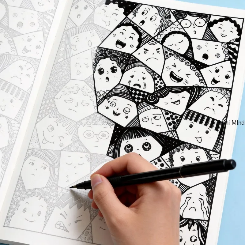 A Picture Book with Facial Portraits, Simple Strokes, Line Drawings, and Coloring, Black and White Line Drawings, Large Size