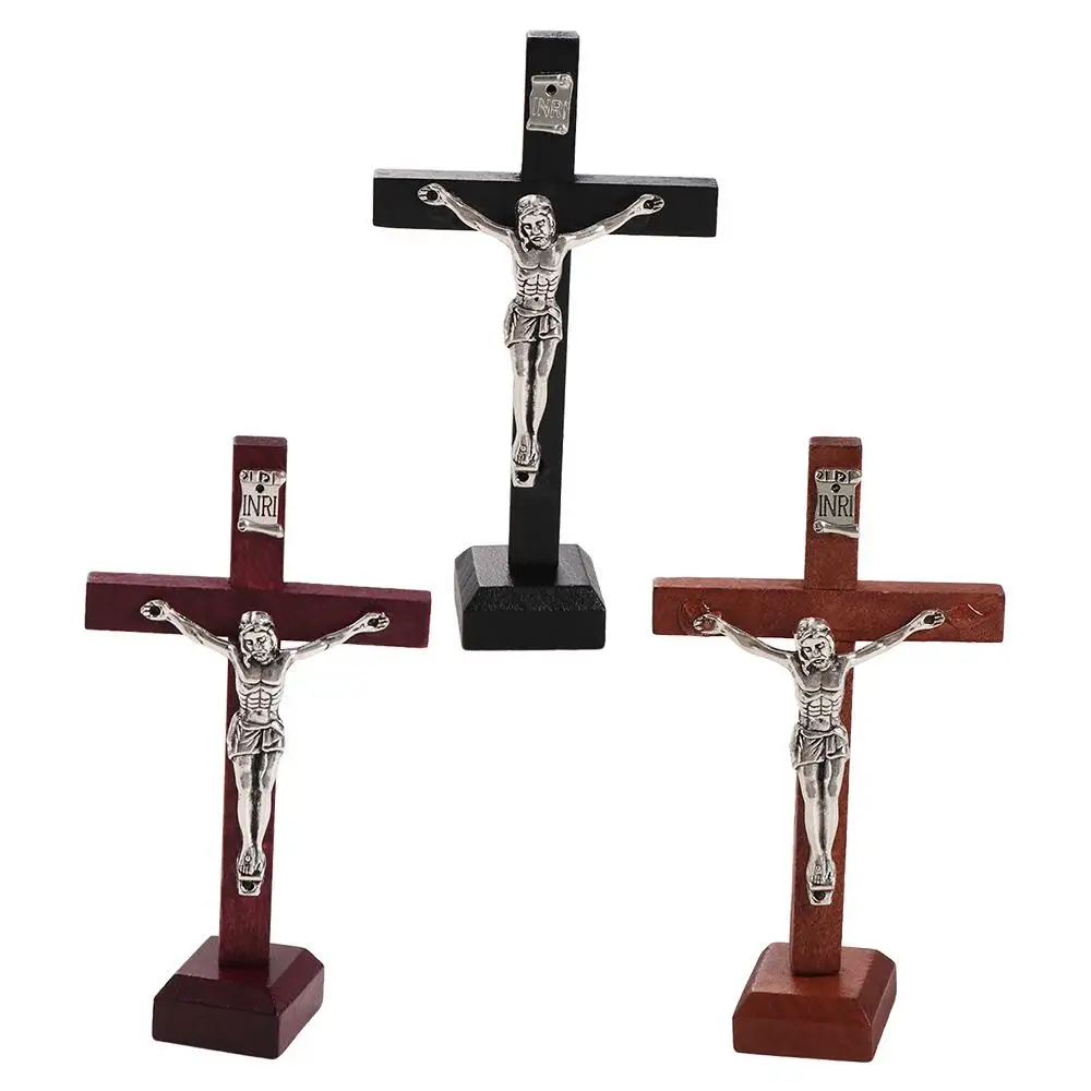 With Stand Wood Crucifix Religious Charm Catholic Catholic Jesus Cross Prayer Wooden Vintage Religious Decoration