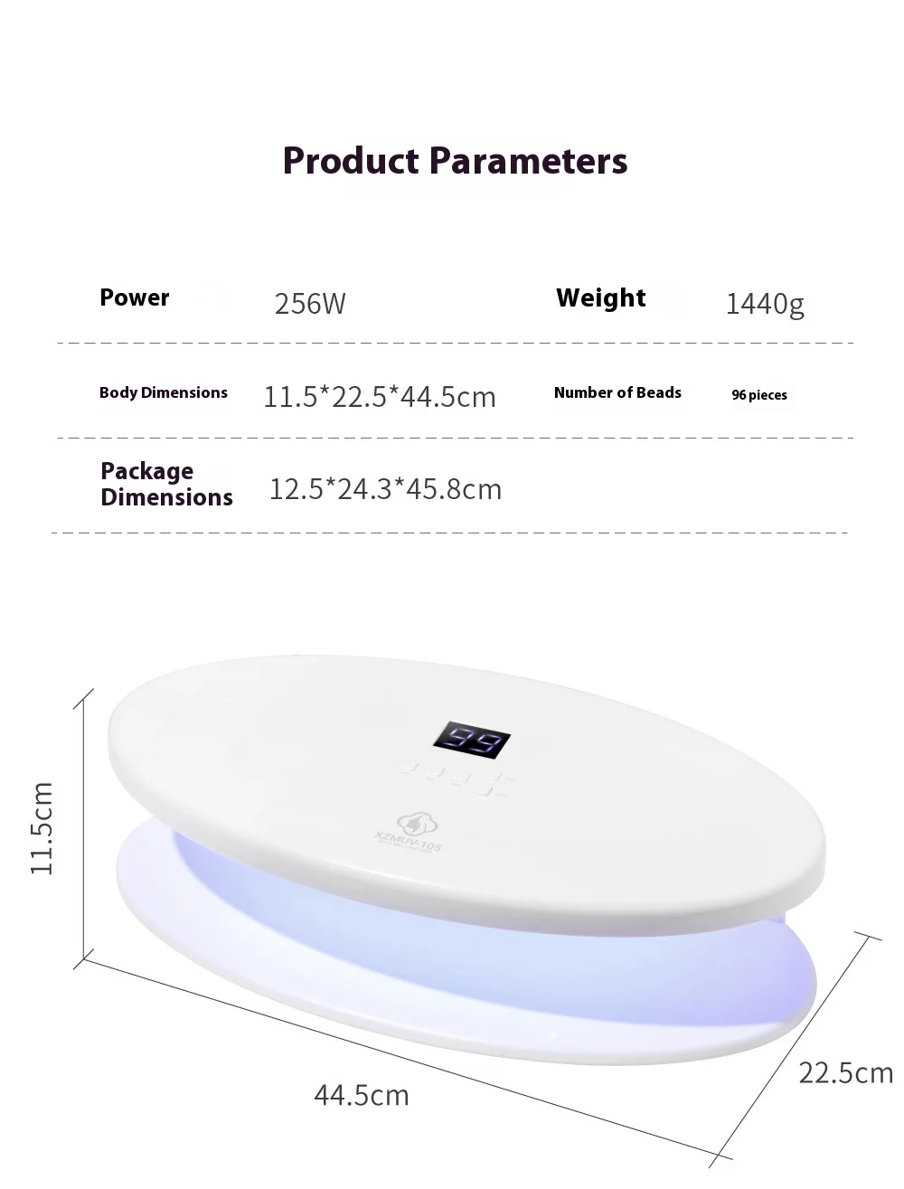 Lampa UV LED do paznokci o dużej mocy 256W, 96 diod LED do suszenia żelu do paznokci, profesjonalne narzędzie do szybkiego utwardzania paznokci do manicure i pedicure do użytku domowego