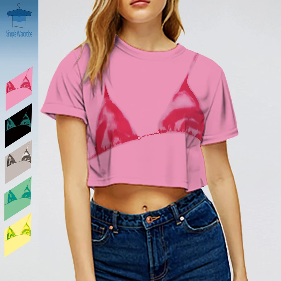 3D Print Crop Top Bikini Tee Summer 2023 Popular Clothing  For Women Hot Girl Streetwear  Short Sleeves Pink Funny Y2K T-shirt