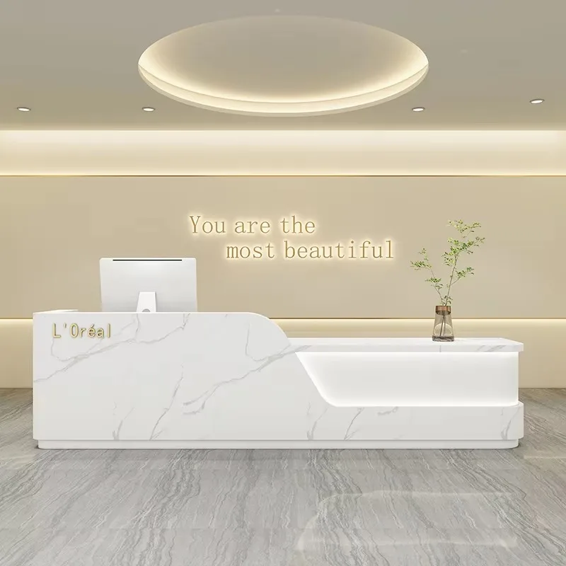 Front Desk Table Reception Counter Modern Professional Aesthetic Cosmetics Church Pulpit Moveable Exhibitor Furniture