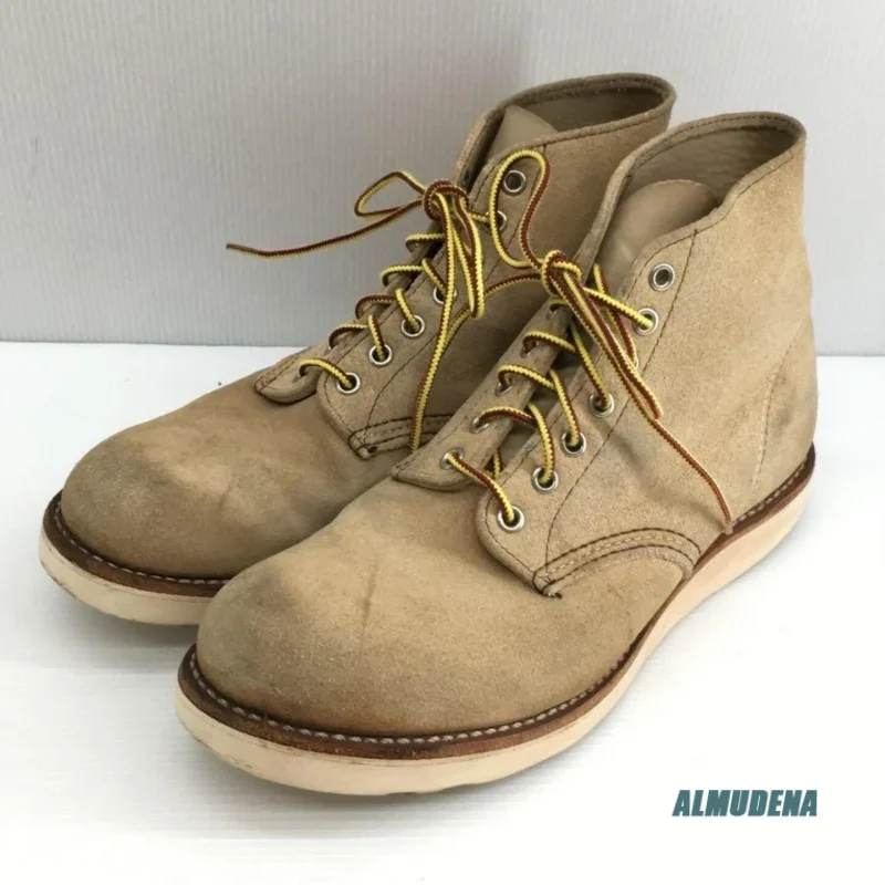 Beige Faux Suede Lace-Up Work Boots Men's Round Toe Vintage Style Non-Slip Outdoor Casual Comfortable Hiking Ankle Boots view 4