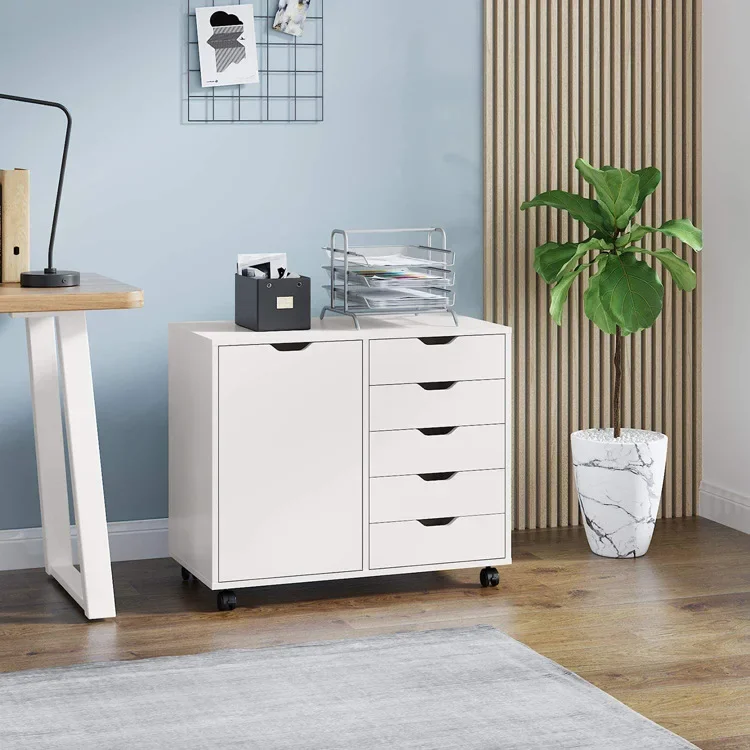 Office 5 Drawers Mobile File Cabinet,Book materials archive Movable Storage Wheels Filing with Home Nightstand Multi-purpose