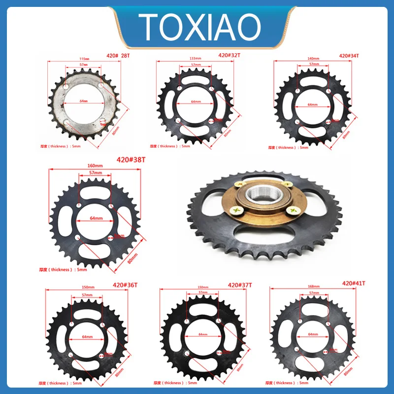 AliExpress TOXIAO 420 28T 29T 32T 34T 36T 38T 41T Modified electric tricycle tooth disc can be installed flywheel chain transmission accessories