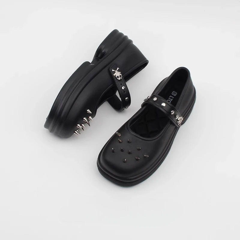 

Оригинальные туфли Мэри Джейн с заклепками, новинка 2024, модные туфли JK на толстой подошве для девочек, модная уличная универсальная женская обувь