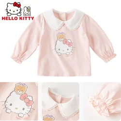 Hello Kitty Children's Long Sleeve T-shirt Autumn Winter Sweatshirts Girl Long Sleeves Sweater Toddler Infant T-shirt Clothes