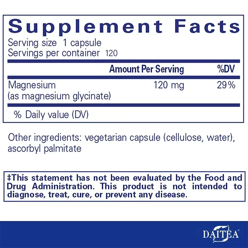 Magnesium Capsules (glycine) Help Muscles Relax and Prevent Spasms, Relieve Stress, Improve Sleep Quality, and Intestinal Health