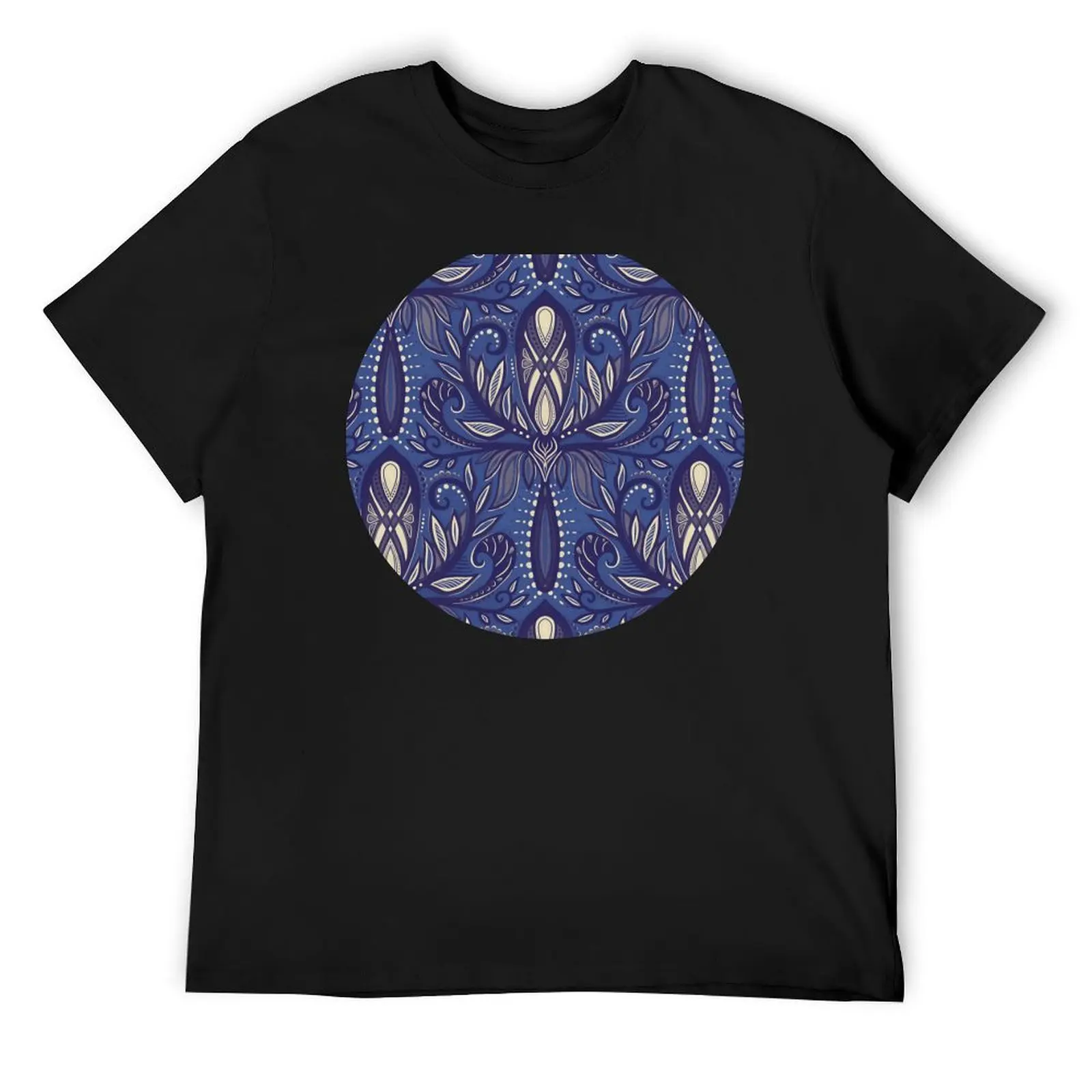 Blue Purple, Indigo and Cream Boho Abstract Botanical Damask T-Shirt oversized graphic tee anime tshirt t shirts for men pack