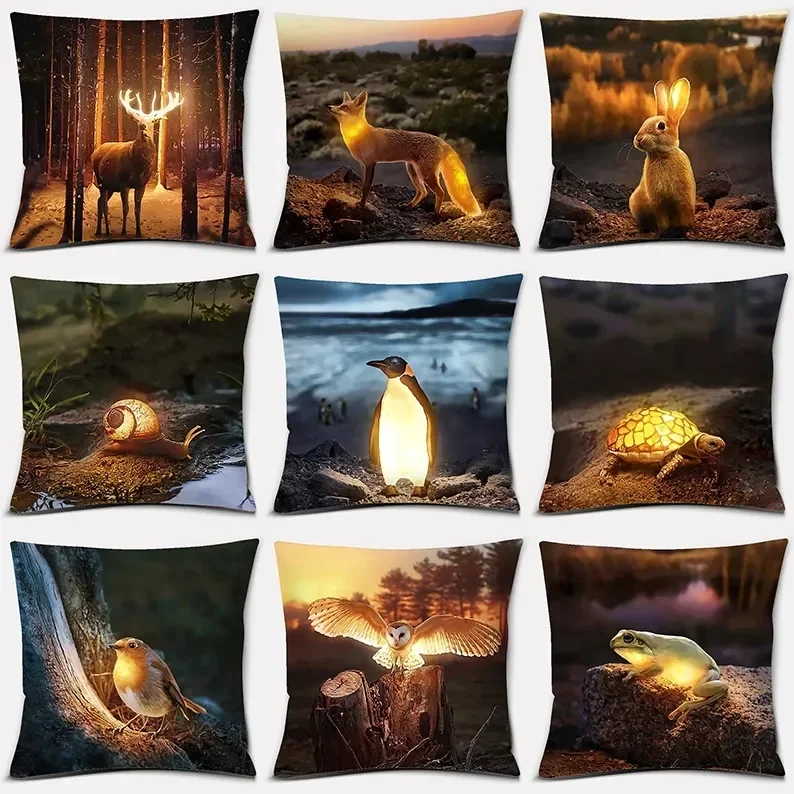 

Wild Animal Series Deer Penguin Fox Pattern Printed Square Pillowslip Polyester Cushion Cover Pillowcase Living Room Home Decor