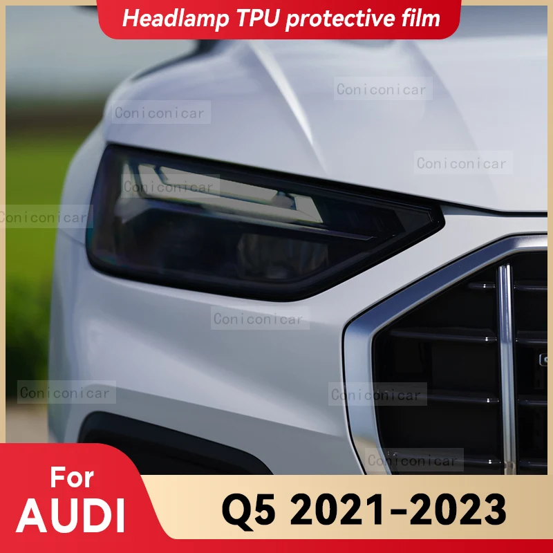 

For Audi Q5 2021-2023 Car Headlight Smoked Black TPU Protective Film Front Light Tint Change Color Cover Sticker Accessories