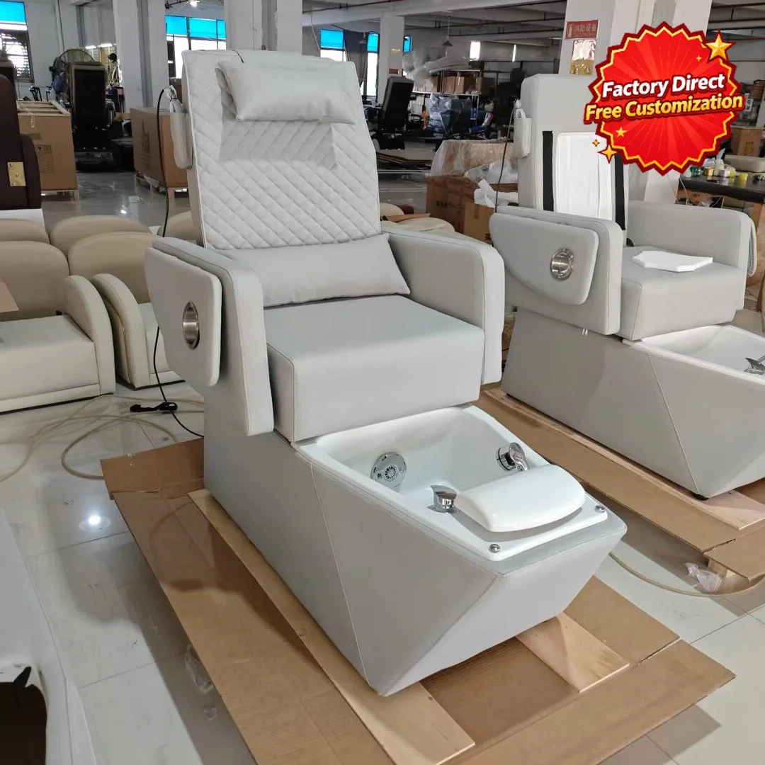 Modern Manicure Pedicure Chair with Water Circulation Foot Bath, Ambient LED Light, Movable Design for Nail Salon Spa