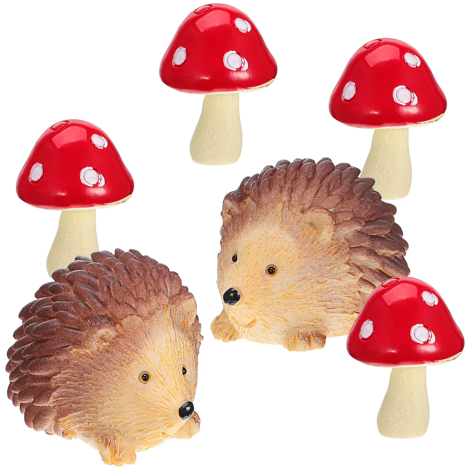 

1Set Mini Hedgehogs Mushroom Resin Miniature Figures Small Garden Accessories Bonsai Decoration Mini Resin Hedgehogs