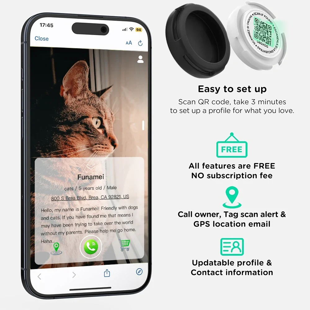 Airtag Cat Collar with QR Tag GPS Tracker Air Tag Case, Dual Protection Reflective  Anti-Loss Kitten Collar for Cats Gatos Puppy