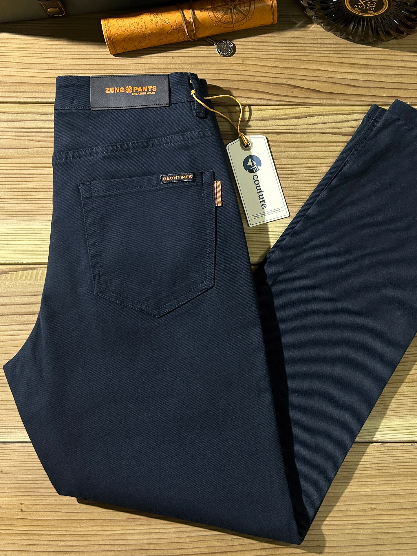 

Busin Casual High Waist Slim Straight Leg Men's Pants Autumn Winter Blue Long Trousers Faionable And Comfortable Cotton ...