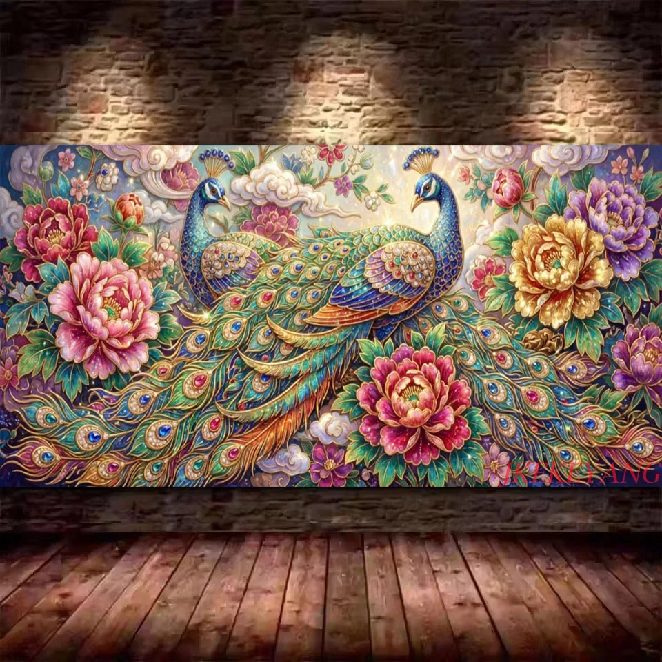

DIY Diamond Painting Kit Peacock and Peony Flower Picture Full Drill Diamond Embroidery Art Mosaic Cross Stitch Home Decor