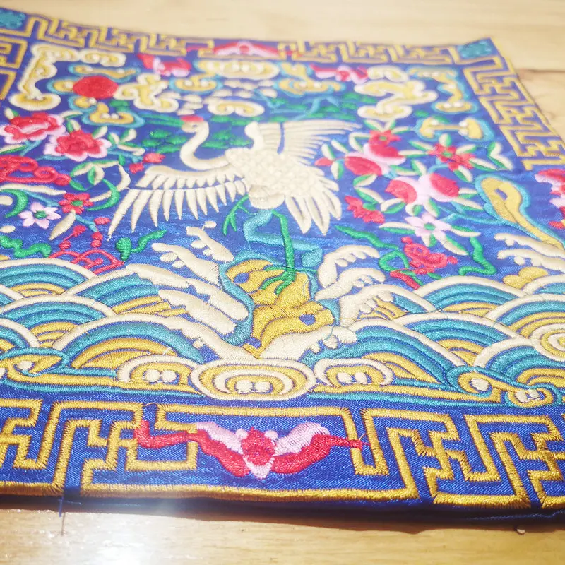 Vintage Style Blue Embroidery Textiles With Traditional Auspicious Stitch Pattern Thread Fabrics Garment Accessories