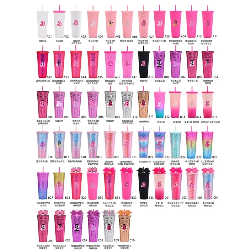 

Barbie Double layer Plastic Straw Cup 710ml Large Capacity Straw Cup with Bow Tie Durian Juice Beverage Cup Women Accessories