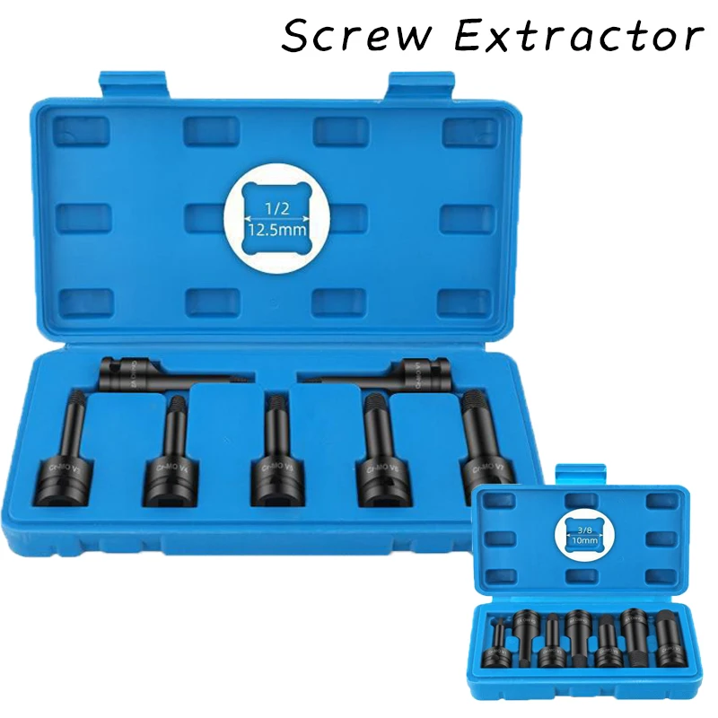 3/8'' 1/2'' Damaged Screw Extractor Bolt Removal Tool with Storage Removal Disassemble Stud Slip Teeth Demolish Remover 7Pcs/Set