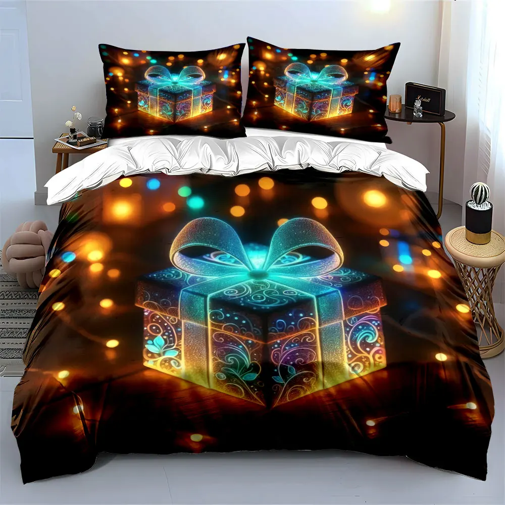 Exquisite gift box surrounded by magical lights Print Duvet Cover Bedding Set Included 1*Duvet Cover 2*Pillowcases