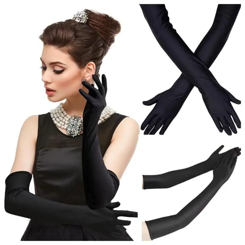 Black Evening Gloves Stretch Spandex Long Formal Gloves for Ball Party Wedding Reception Attire