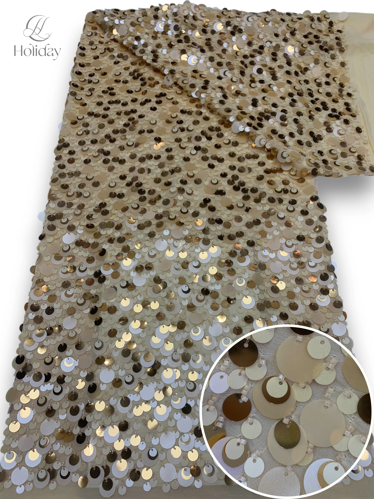 Tessuto di paillettes con perline di lusso, tessuto di fascia alta per abiti da sposa, moda couture, tessuto di pizzo materiale per costumi fai da te